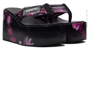Coperni Black and Purple Floral Platform Sandals
